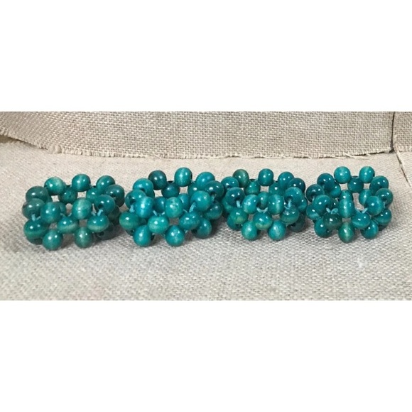 Other - Teal Beaded Napkin Ring Holder Set Boho Fairy Core Romani Peasant Coastal Chic